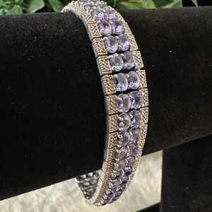 Tanzanite Double Row Tennis Bracelet in Sterling Silver.